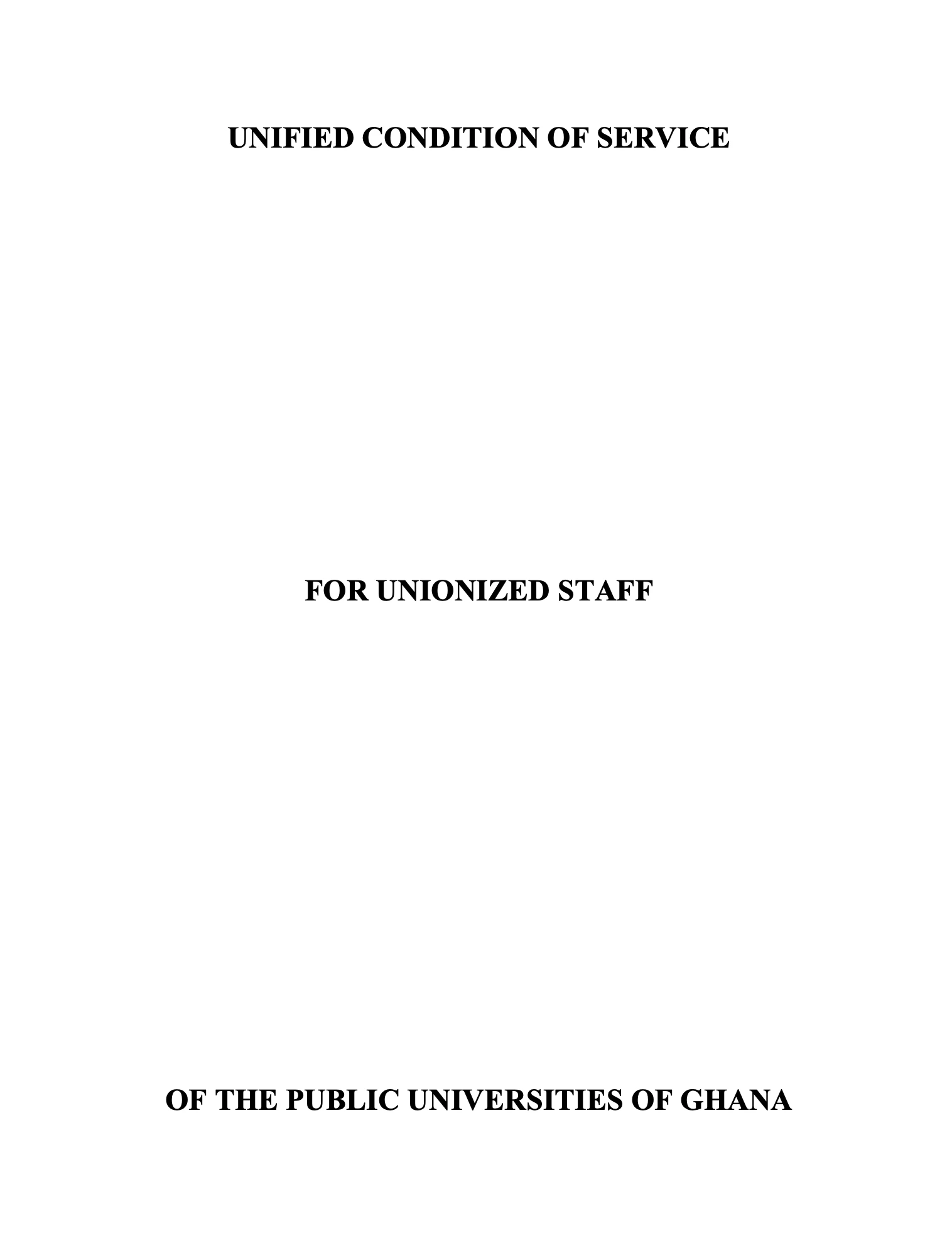 Unified Condition of Service for Unionized Staff of the Public Universities on Ghana