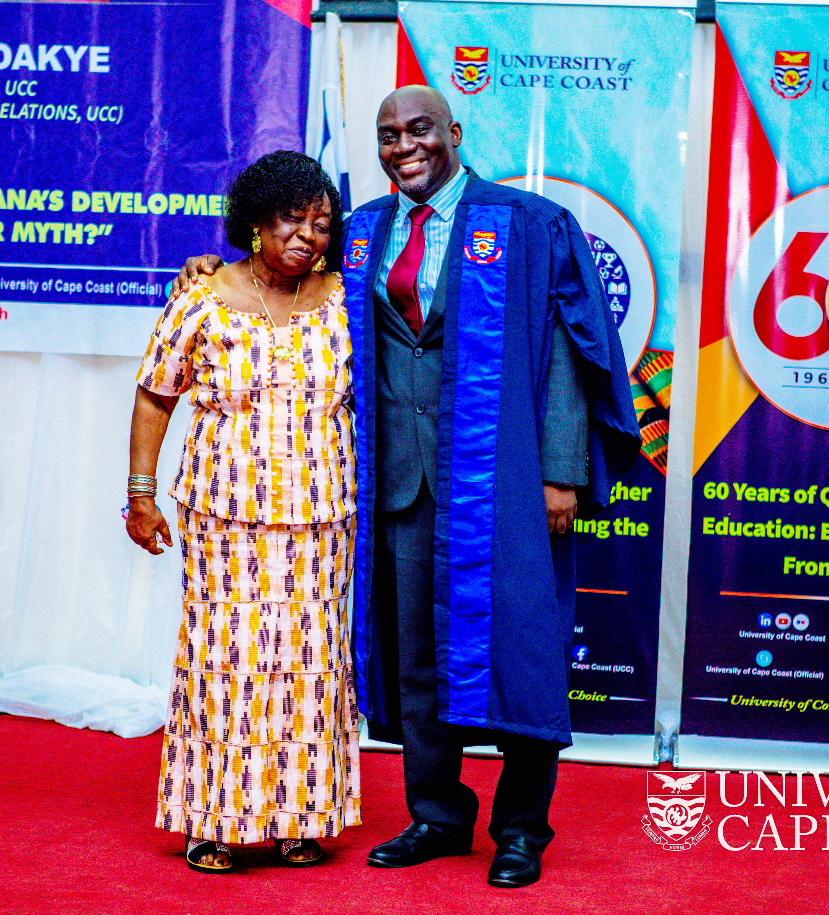 Prof. Boakye being congratulated by his mother after the lecture