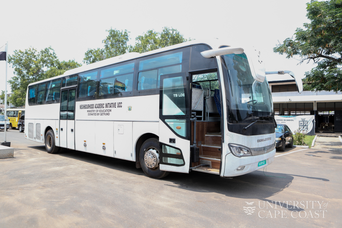 A 66 seater bus  donated by the Minister of Education to facilitate community engagements and academic visitations to basic schools in the Central Region