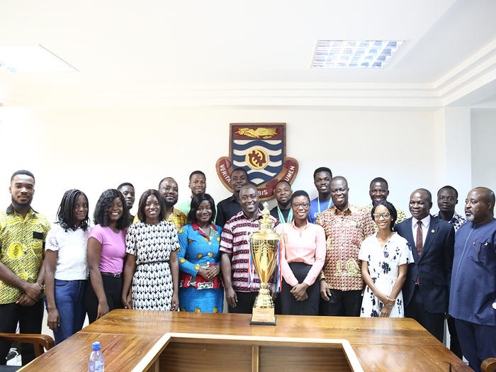 The Debaters team with the Vice-Chancellor and other officials of the University