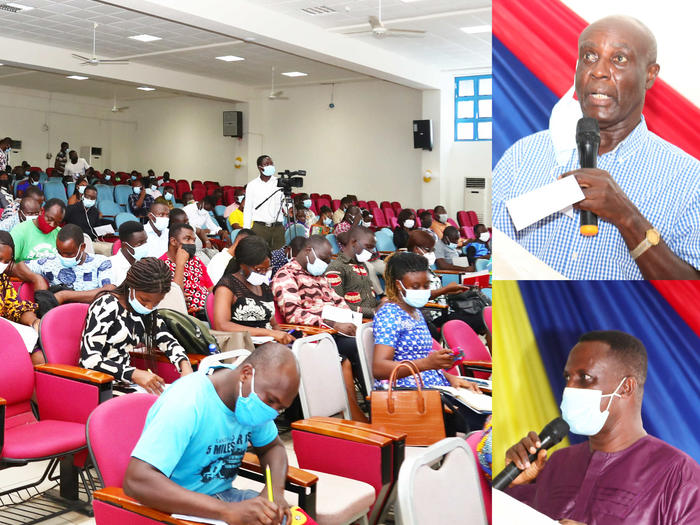 Prof. Francis Enu-Kwesi and Mr. Isaac Kosi speaking at the seminar