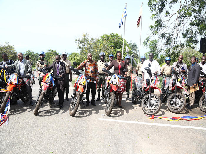 The dignitaries with the motorbikes