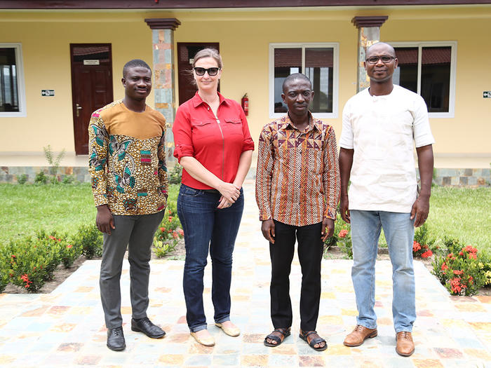 Mr. Justice Agyenim Boateng with Dr. Okankey (right) and the team from Palm Institute