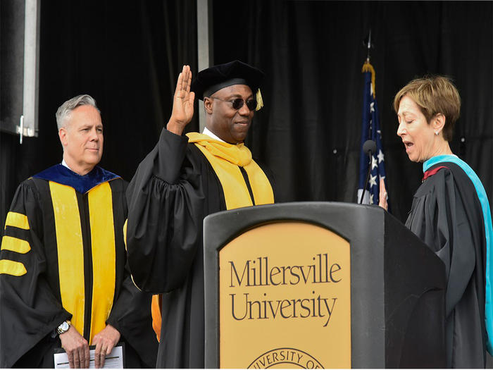 Prof. Wubah being sworn into office