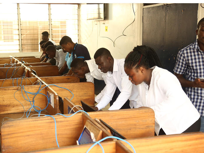 Students voting at Oguaa Hall