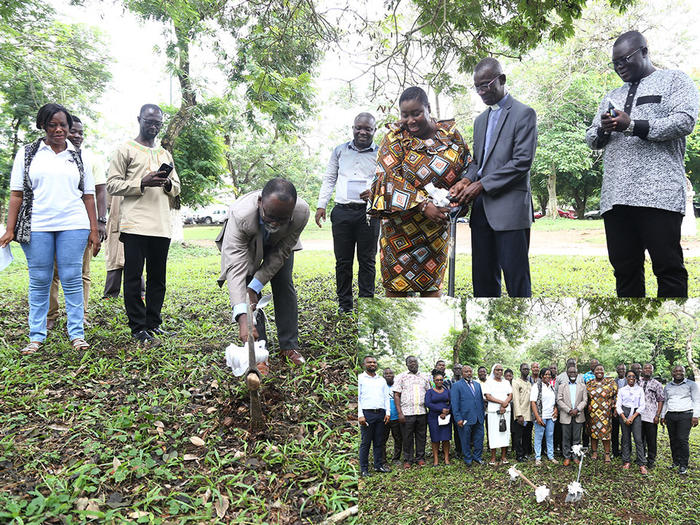 Prof. L. K. Sam-Amoah, breaking the ground for the commencement of the programme